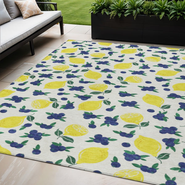 HomeRoots 5' X 8' Lemon Motif Washable Area Rug - Durable, Stylish Indoor/Outdoor Accent for Any Space 661136
