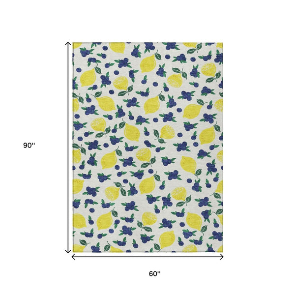 HomeRoots 5' X 8' Lemon Motif Washable Area Rug - Durable, Stylish Indoor/Outdoor Accent for Any Space 661136