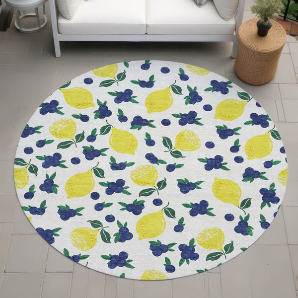 HomeRoots 8' Round Lemons Washable Area Rug - Brighten Indoor & Outdoor Spaces with Durable, Stylish Design 661137