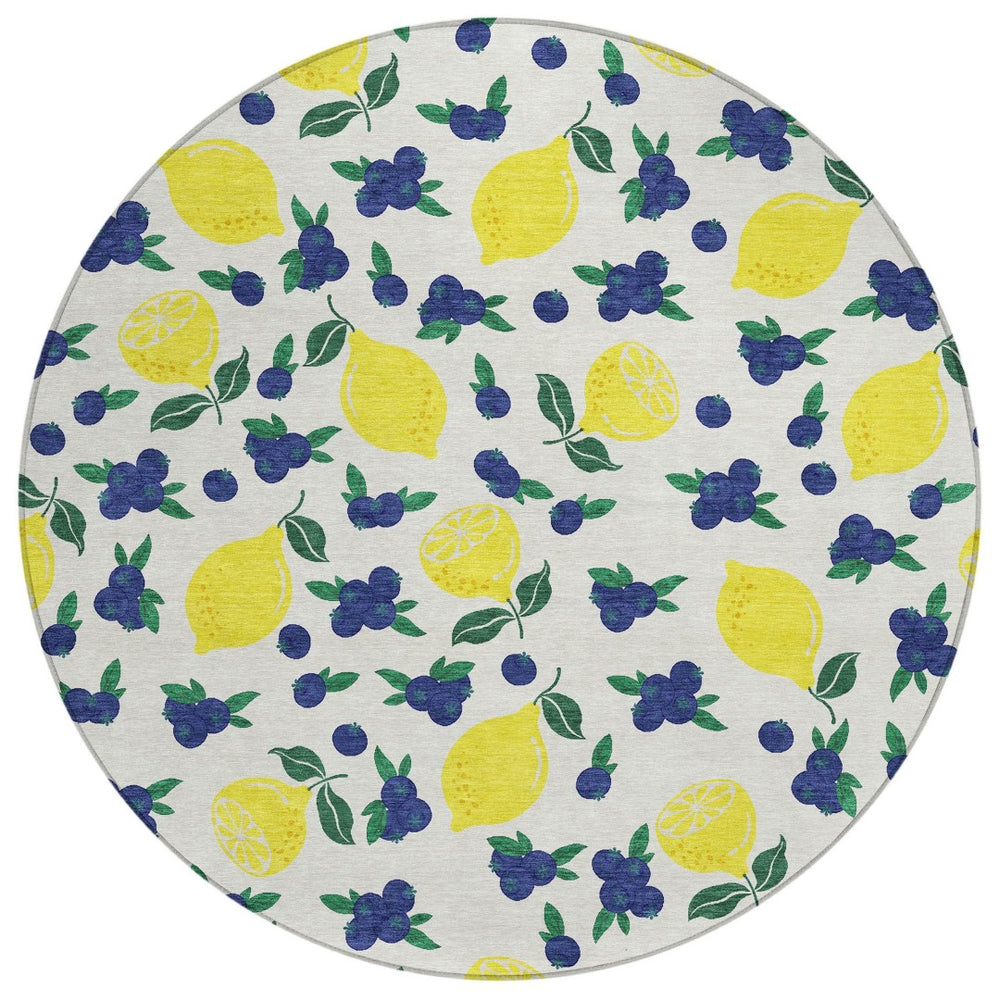 HomeRoots 8' Round Lemons Washable Area Rug - Brighten Indoor & Outdoor Spaces with Durable, Stylish Design 661137