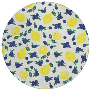HomeRoots 8' Round Lemons Washable Area Rug - Brighten Indoor & Outdoor Spaces with Durable, Stylish Design 661137