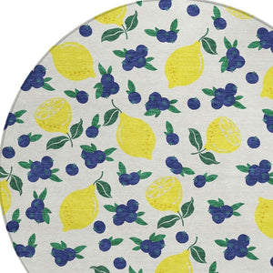 HomeRoots 8' Round Lemons Washable Area Rug - Brighten Indoor & Outdoor Spaces with Durable, Stylish Design 661137