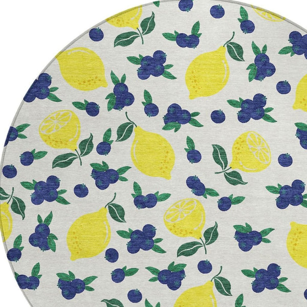 HomeRoots 8' Round Lemons Washable Area Rug - Brighten Indoor & Outdoor Spaces with Durable, Stylish Design 661137