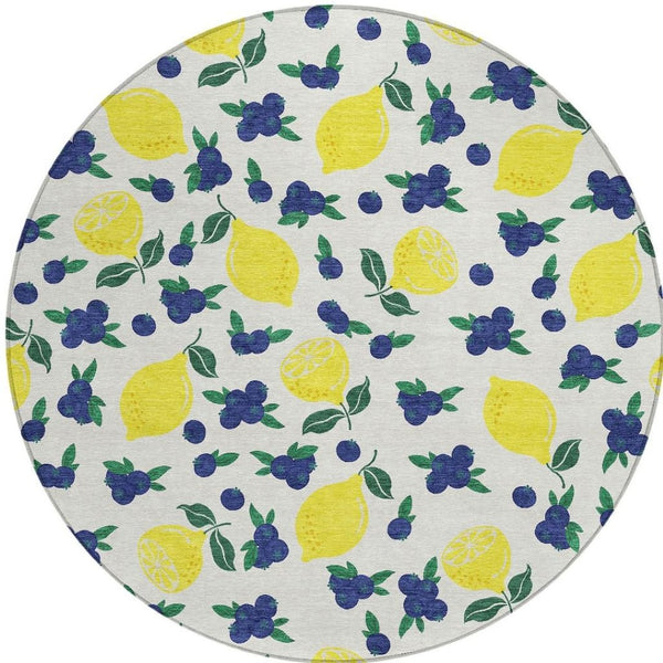 HomeRoots 8' Round Lemons Washable Area Rug - Brighten Indoor & Outdoor Spaces with Durable, Stylish Design 661137