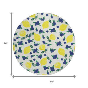 HomeRoots 8' Round Lemons Washable Area Rug - Brighten Indoor & Outdoor Spaces with Durable, Stylish Design 661137