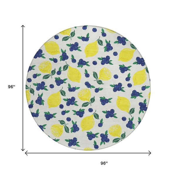 HomeRoots 8' Round Lemons Washable Area Rug - Brighten Indoor & Outdoor Spaces with Durable, Stylish Design 661137