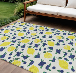 HomeRoots 8' X 10' Stylish Ivory Yellow Blue Lemon Area Rug - Washable, Durable, Indoor/Outdoor Versatility! 661138