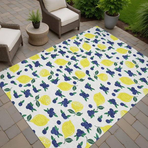 HomeRoots 8' X 10' Stylish Ivory Yellow Blue Lemon Area Rug - Washable, Durable, Indoor/Outdoor Versatility! 661138