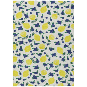 HomeRoots 8' X 10' Stylish Ivory Yellow Blue Lemon Area Rug - Washable, Durable, Indoor/Outdoor Versatility! 661138