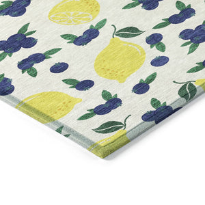 HomeRoots 8' X 10' Stylish Ivory Yellow Blue Lemon Area Rug - Washable, Durable, Indoor/Outdoor Versatility! 661138