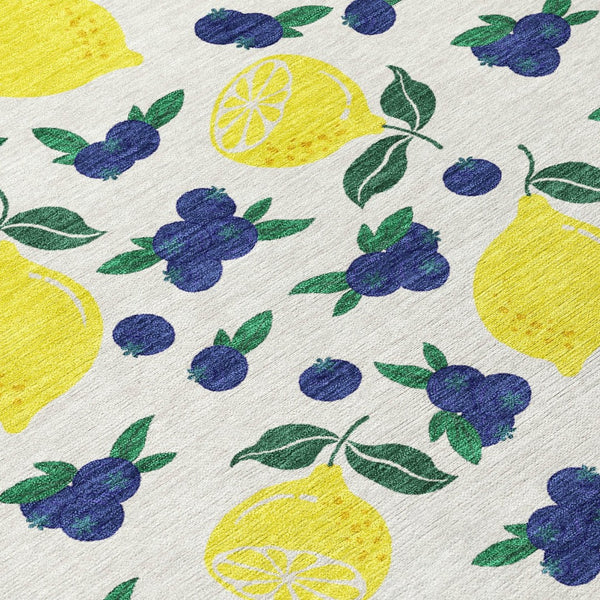 HomeRoots 8' X 10' Stylish Ivory Yellow Blue Lemon Area Rug - Washable, Durable, Indoor/Outdoor Versatility! 661138