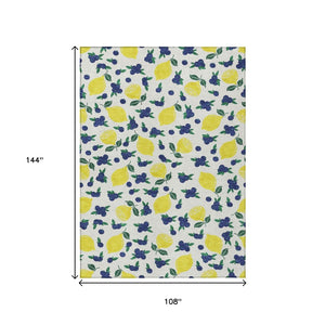HomeRoots 9' X 12' Lemons Pattern Washable Area Rug – Durable Indoor/Outdoor Carpet for Stylish Spaces 661139