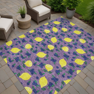 HomeRoots 5' X 8' Indoor Outdoor Area Rug with Cheerful Lavender Yellow Blue Lemons Design – Machine Washable! 661142