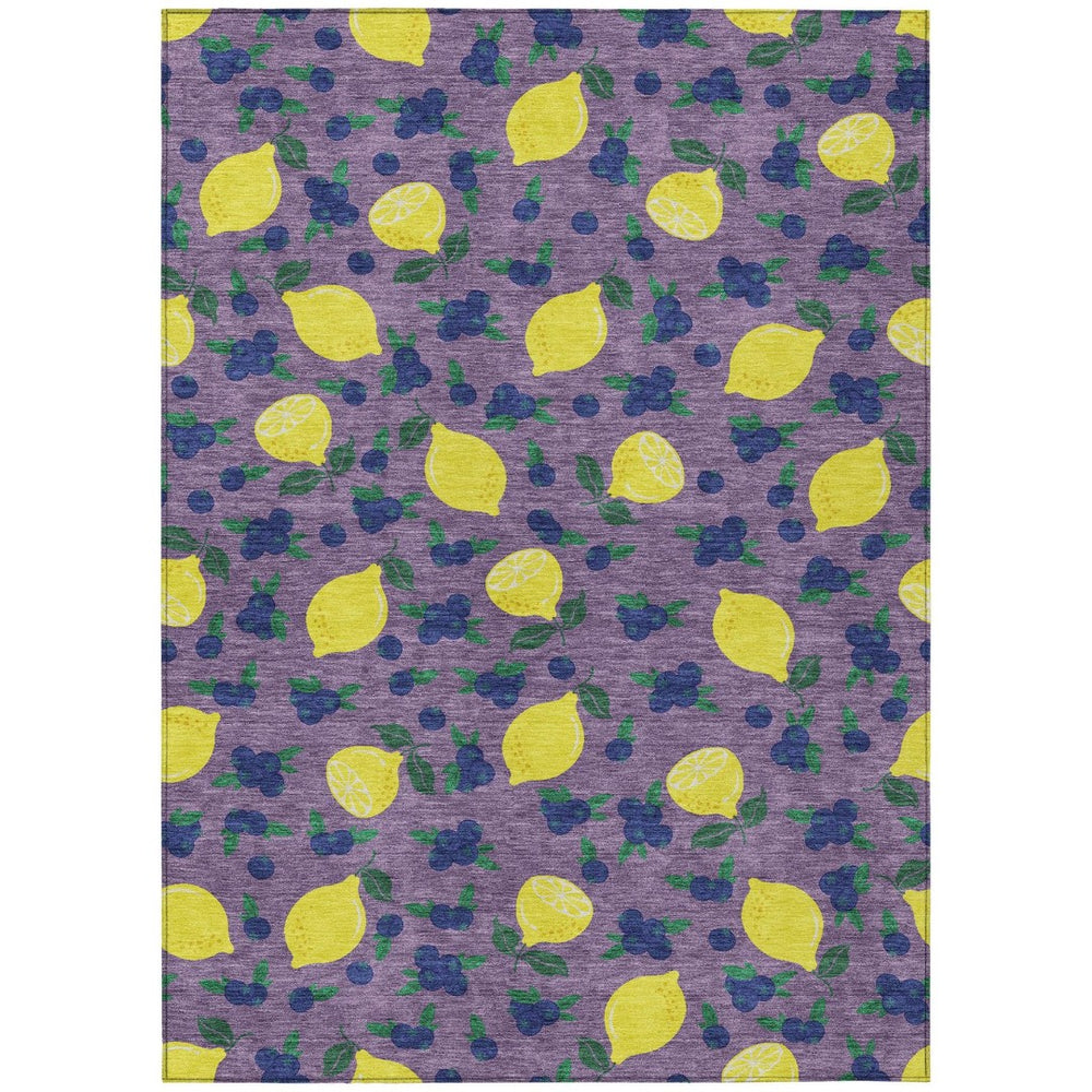 HomeRoots 5' X 8' Indoor Outdoor Area Rug with Cheerful Lavender Yellow Blue Lemons Design – Machine Washable! 661142
