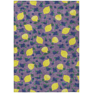 HomeRoots 5' X 8' Indoor Outdoor Area Rug with Cheerful Lavender Yellow Blue Lemons Design – Machine Washable! 661142