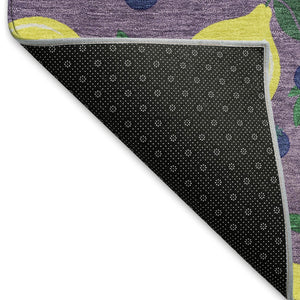 HomeRoots 8' Round Lemons Washable Indoor Outdoor Area Rug in Lavender, Yellow & Blue – Bright and Durable! 661143