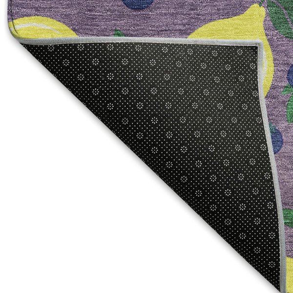 HomeRoots 8' Round Lemons Washable Indoor Outdoor Area Rug in Lavender, Yellow & Blue – Bright and Durable! 661143