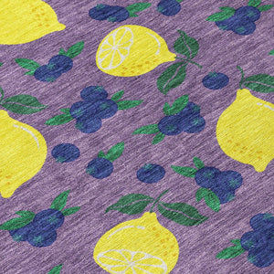 HomeRoots 8' Round Lemons Washable Indoor Outdoor Area Rug in Lavender, Yellow & Blue – Bright and Durable! 661143