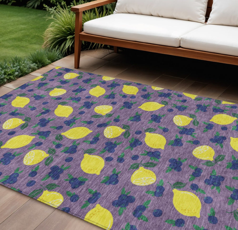 HomeRoots 9' X 12' Vibrant Lemon Pattern Washable Area Rug – Cheerful Indoor/Outdoor Decor for Family Spaces 661145