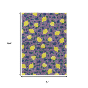 HomeRoots 10' X 14' Cheerful Lavender Yellow Blue Lemons Washable Area Rug for Indoor & Outdoor Use 661146