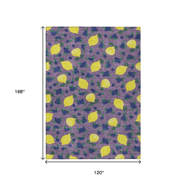 HomeRoots 10' X 14' Cheerful Lavender Yellow Blue Lemons Washable Area Rug for Indoor & Outdoor Use 661146