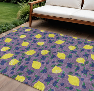 HomeRoots 10' X 14' Cheerful Lavender Yellow Blue Lemons Washable Area Rug for Indoor & Outdoor Use 661146