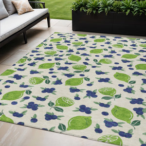 HomeRoots 5' Stylish Lemon Motif Indoor Outdoor Area Rug - Washable, Stain Resistant, Perfect for Any Space 661148