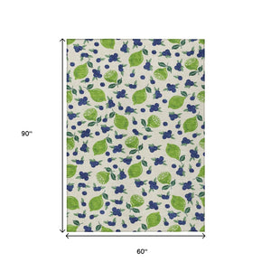 HomeRoots 5' Stylish Lemon Motif Indoor Outdoor Area Rug - Washable, Stain Resistant, Perfect for Any Space 661148