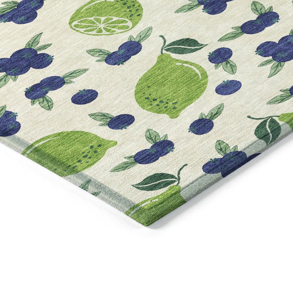 HomeRoots 8' Washable Indoor Outdoor Round Area Rug with Bright Green & Blue Lemons – Durable & Stylish Design 661149