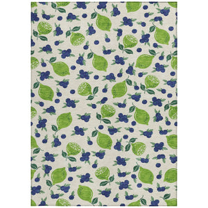 HomeRoots 9' Indoor Outdoor Washable Area Rug - Linen Green & Blue Lemons Design for High-Traffic Spaces 661151