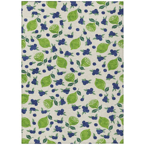HomeRoots 10' X 14' Lemon-Themed Linen Green & Blue Washable Area Rug for Indoor & Outdoor Spaces, Durable! 661152
