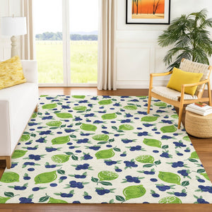 HomeRoots 10' X 14' Lemon-Themed Linen Green & Blue Washable Area Rug for Indoor & Outdoor Spaces, Durable! 661152