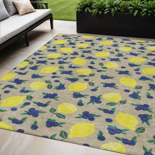 HomeRoots 5' X 8' Vibrant Lemon Pattern Washable Area Rug – Perfect for Indoor & Outdoor Spaces, Stain Resistant! 661154