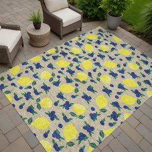 HomeRoots 5' X 8' Vibrant Lemon Pattern Washable Area Rug – Perfect for Indoor & Outdoor Spaces, Stain Resistant! 661154