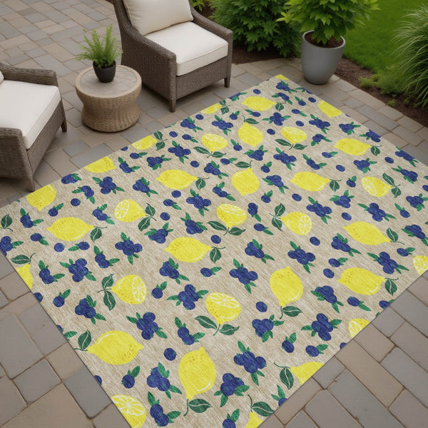 HomeRoots 5' X 8' Vibrant Lemon Pattern Washable Area Rug – Perfect for Indoor & Outdoor Spaces, Stain Resistant! 661154