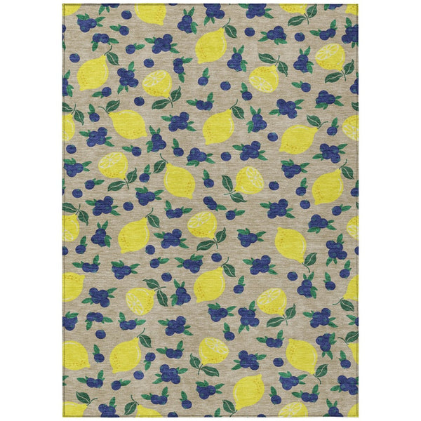 HomeRoots 5' X 8' Vibrant Lemon Pattern Washable Area Rug – Perfect for Indoor & Outdoor Spaces, Stain Resistant! 661154