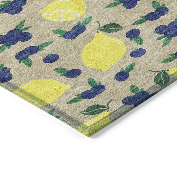 HomeRoots 5' X 8' Vibrant Lemon Pattern Washable Area Rug – Perfect for Indoor & Outdoor Spaces, Stain Resistant! 661154