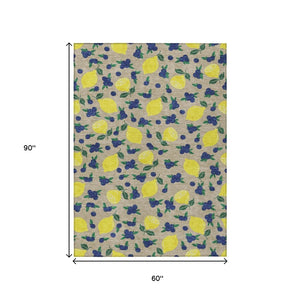 HomeRoots 5' X 8' Vibrant Lemon Pattern Washable Area Rug – Perfect for Indoor & Outdoor Spaces, Stain Resistant! 661154