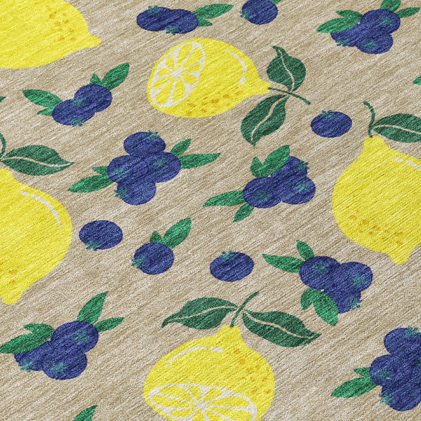 HomeRoots 5' X 8' Vibrant Lemon Pattern Washable Area Rug – Perfect for Indoor & Outdoor Spaces, Stain Resistant! 661154