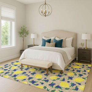 HomeRoots 5' X 8' Vibrant Lemon Pattern Washable Area Rug – Perfect for Indoor & Outdoor Spaces, Stain Resistant! 661154