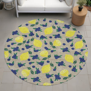 HomeRoots 8' Vibrant Round Lemons Area Rug - Durable, Washable, Stain-Resistant for Indoor & Outdoor Spaces 661155