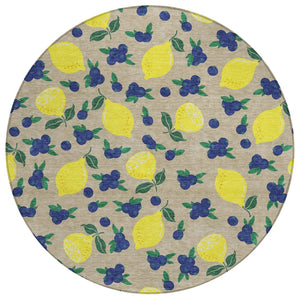 HomeRoots 8' Vibrant Round Lemons Area Rug - Durable, Washable, Stain-Resistant for Indoor & Outdoor Spaces 661155