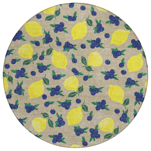 HomeRoots 8' Vibrant Round Lemons Area Rug - Durable, Washable, Stain-Resistant for Indoor & Outdoor Spaces 661155