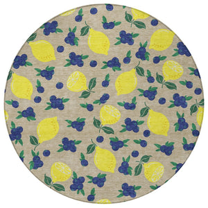 HomeRoots 8' Vibrant Round Lemons Area Rug - Durable, Washable, Stain-Resistant for Indoor & Outdoor Spaces 661155