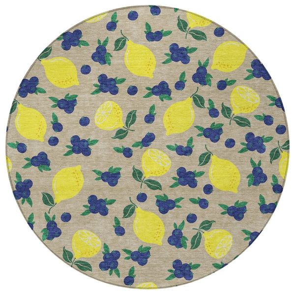 HomeRoots 8' Vibrant Round Lemons Area Rug - Durable, Washable, Stain-Resistant for Indoor & Outdoor Spaces 661155