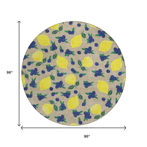HomeRoots 8' Vibrant Round Lemons Area Rug - Durable, Washable, Stain-Resistant for Indoor & Outdoor Spaces 661155