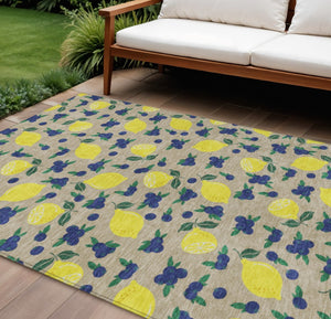 HomeRoots 8' X 10' Vibrant Lemon Motif Washable Area Rug – Durable Indoor/Outdoor Style for Any Space 661156