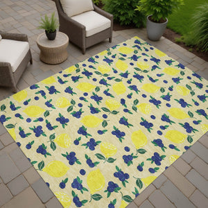 HomeRoots 5' Wheat Yellow & Blue Lemons Area Rug - Durable, Washable Design for Indoor & Outdoor Spaces! 661160