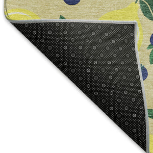 HomeRoots 5' Wheat Yellow & Blue Lemons Area Rug - Durable, Washable Design for Indoor & Outdoor Spaces! 661160