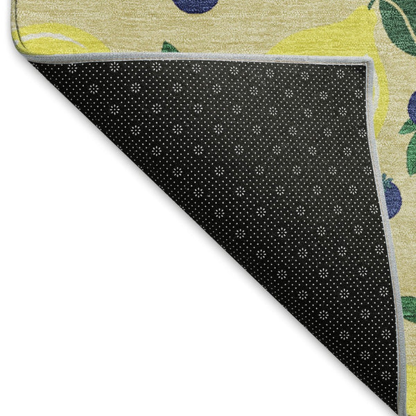 HomeRoots 5' Wheat Yellow & Blue Lemons Area Rug - Durable, Washable Design for Indoor & Outdoor Spaces! 661160